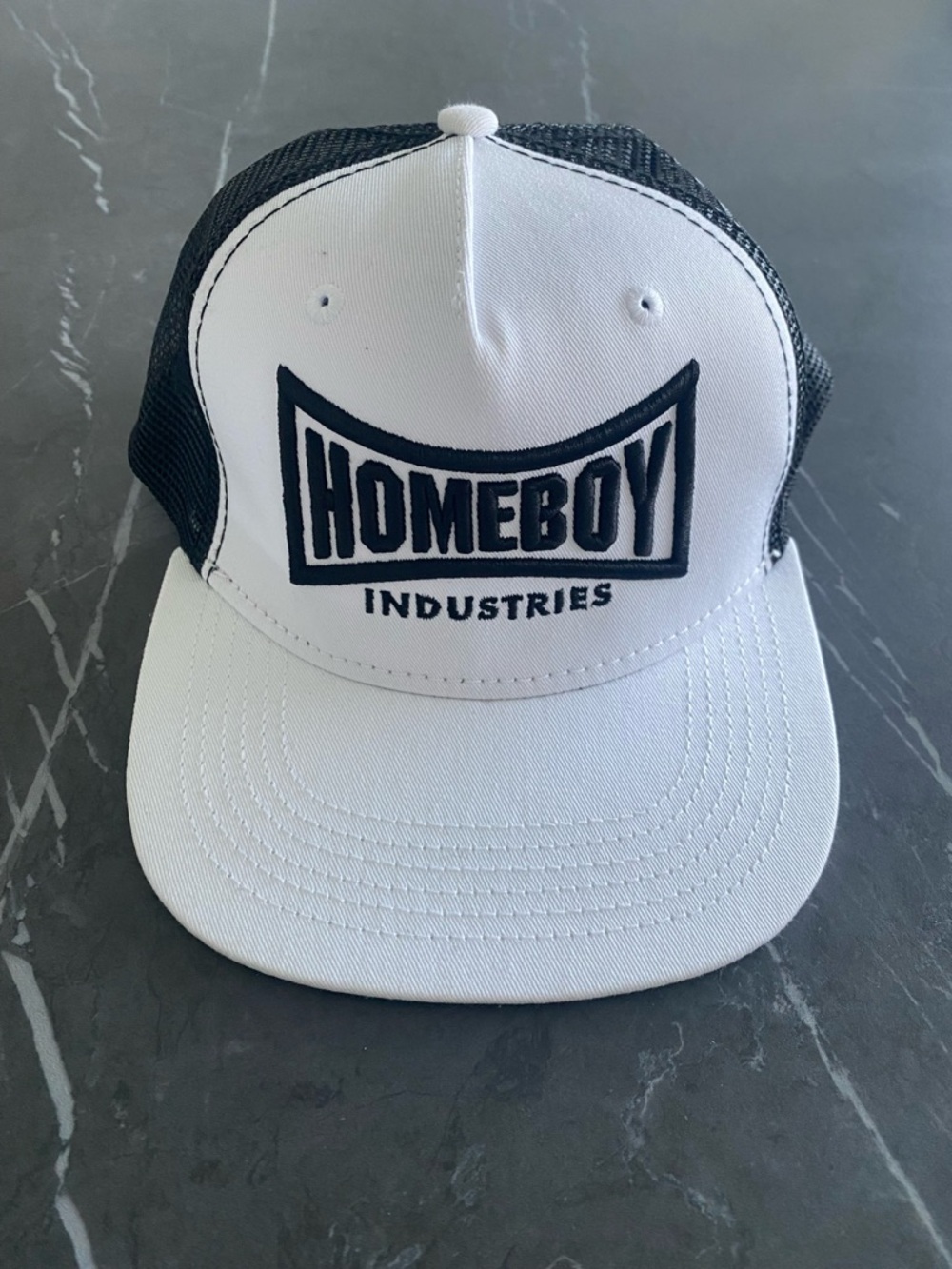 Homeboy Industries White & Black Mesh Trucker Hat. BRAND NEW.